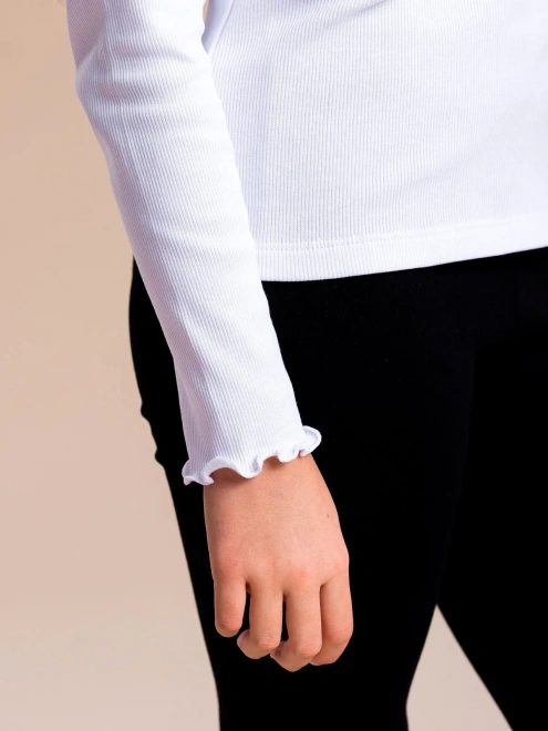 Водолазка белая школьная из ткани в рубчик с небольшим начесом