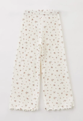 Брюки свободные из хлопка в рубчик с мелким цветочным принтом
