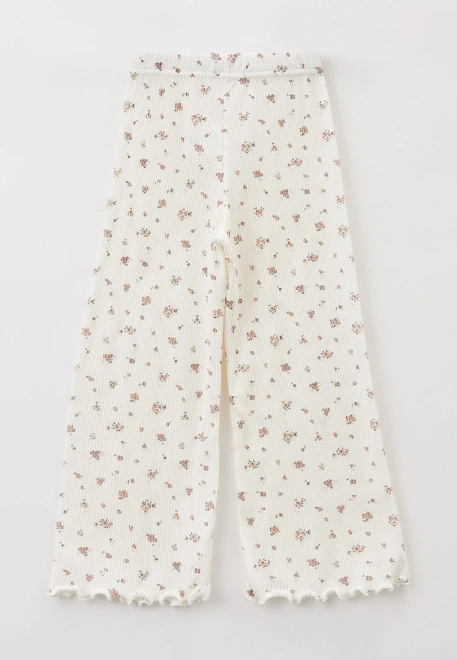 Брюки свободные из хлопка в рубчик с мелким цветочным принтом