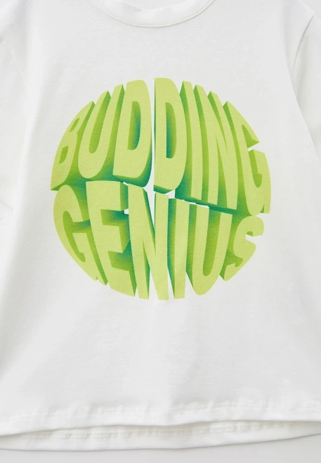 Футболка молочная свободная с ярким принтом в салатовом цвете Футболка молочная свободная с ярким принтом в салатовом цвете