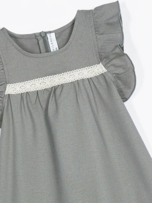Платье из серого льна с рукавами-крылышками