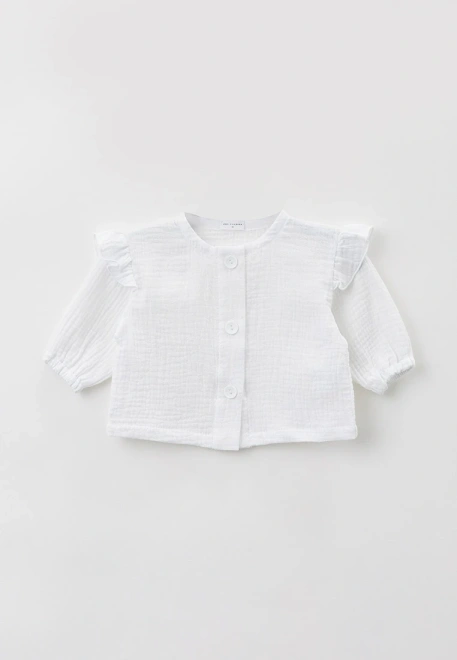 Блузка из белого муслина на пуговицах с крылышками на рукавах  Блузка из белого муслина на пуговицах с крылышками на рукавах