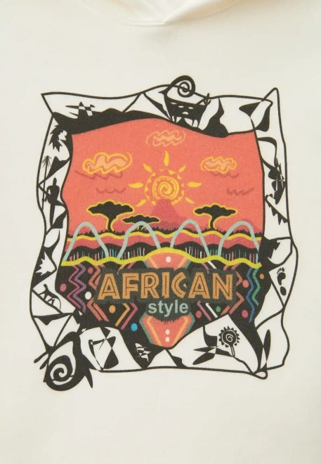 Толстовка утепленная с ярким принтом в африканском стиле 