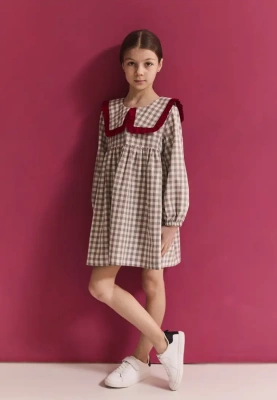 Платье Мона из хлопка в сером и белом цвете