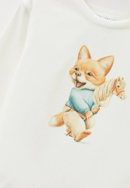 Лонгслив молочного цвета с принтом лисенок 