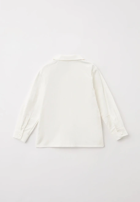 Блузка из теплого хлопка с круглым воротником и застежкой смещенной в бок