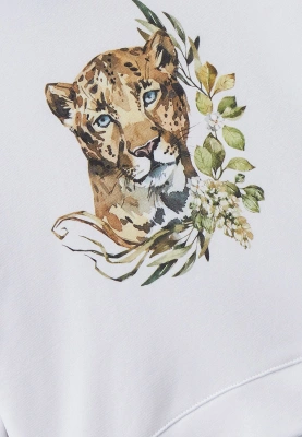 Толстовка белая с капюшоном и рисунком леопард 