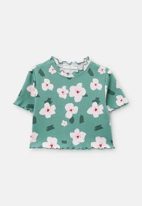 Футболка из хлопка для девочки укороченная 