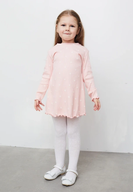 Платье с длинными рукавами из трикотажа в рубчик с принтом ромашки