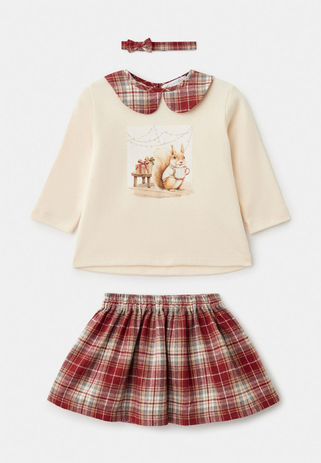 Комплект из лонгслива, юбки и повязки