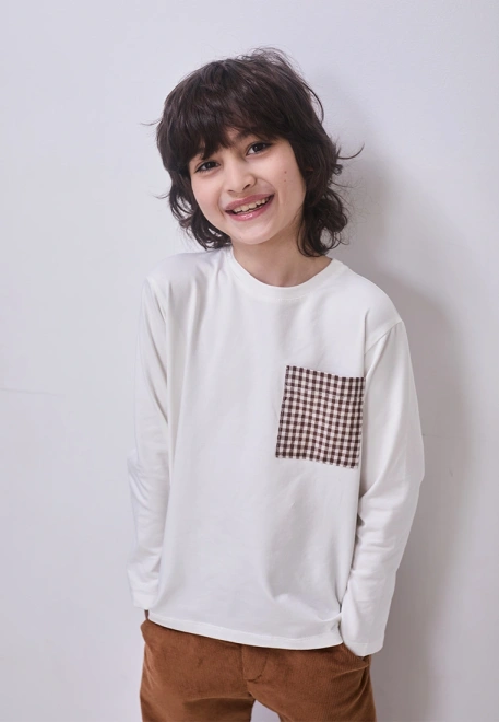 Лонгслив Джаспер в молочном цвете с карманом в клетку