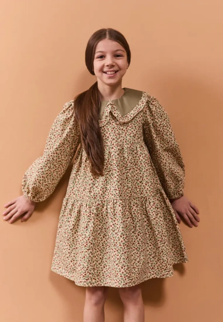 Платье Фалина из теплого хлопка в бежевом цвете