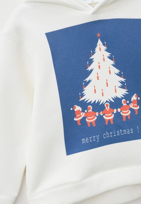 Худи из теплого трикотажа с начесом с новогодним принтом