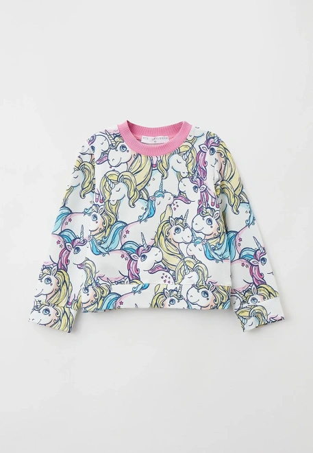 Свитшот из футера с принтом единороги и розовым воротником