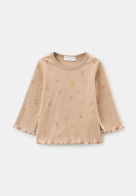 Лонгслив из хлопкового трикотажа с цветочным принтом