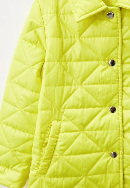 Куртка удлиненная на кнопках из стеганной желто-неоновой ткани 