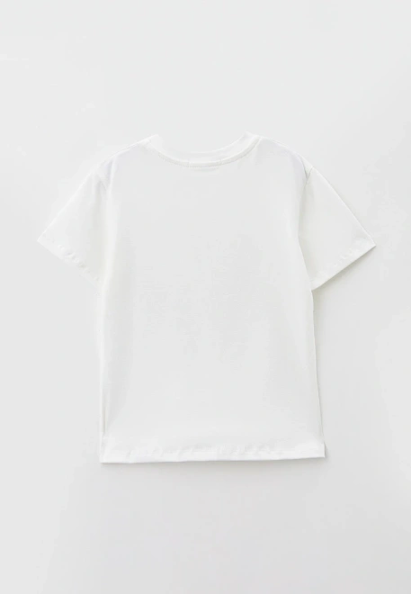 Футболка молочная свободная с ярким принтом в салатовом цвете Футболка молочная свободная с ярким принтом в салатовом цвете