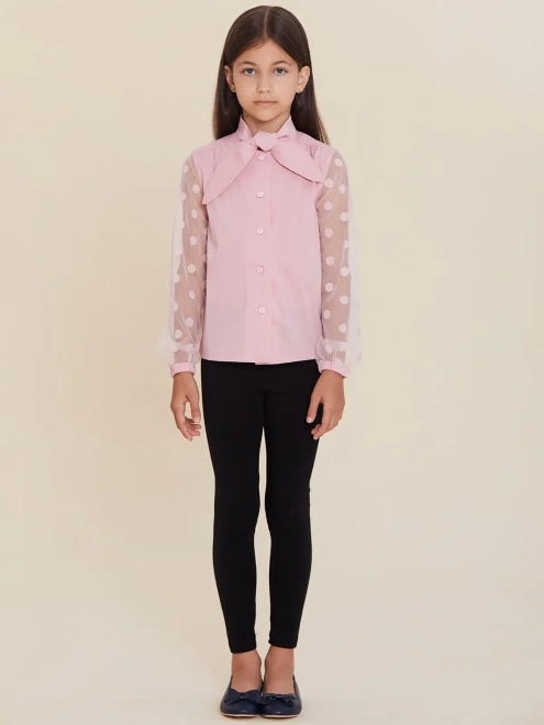 Блузка на пуговицах с рукавами из сетки в горошек