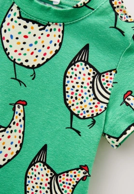 Платье летнее для малышей из трикотажа с принтом курочки