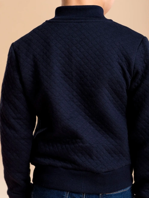 Бомбер на молнии из стеганного трикотажа темно-синего цвета