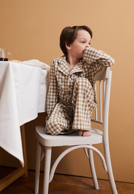 Пижама Джиди из хлопка в клетку оливкового цвета