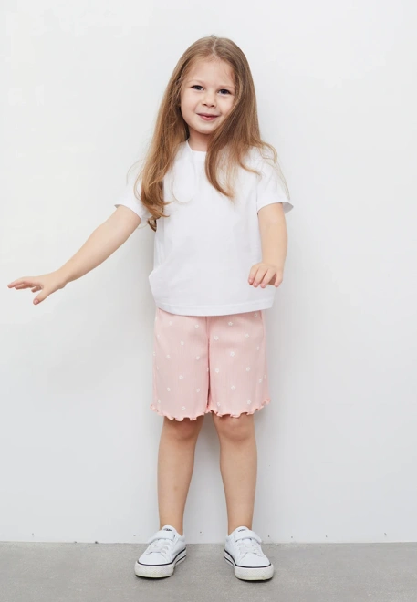 Шорты из трикотажа в рубчик с принтом ромашки