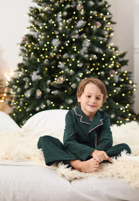 Пижама Джиди из теплого хлопка для мальчиков в темно-зеленом цвете  Пижама Джиди из теплого хлопка для мальчиков в темно-зеленом цвете