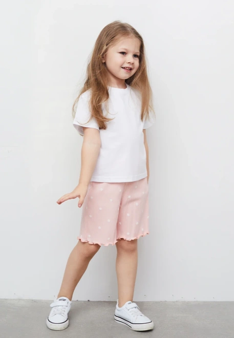 Шорты из трикотажа в рубчик с принтом ромашки