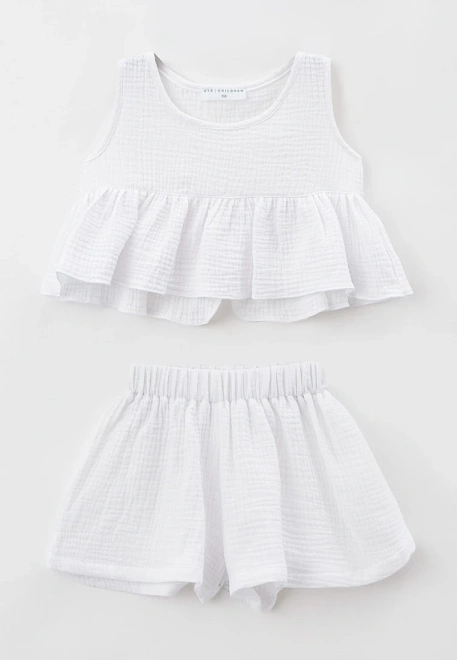 Костюм летний из укороченного топа и свободных шорт из муслина