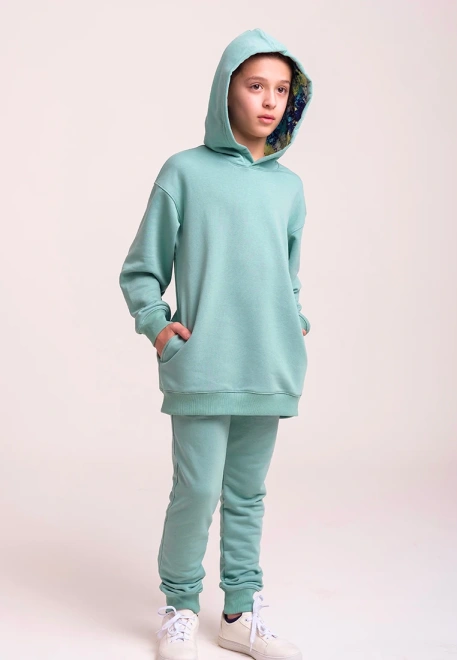 Костюм трикотажный с удлиненной толстовкой и брюками из футера