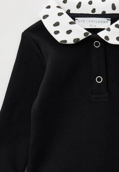 Боди кофта черная с круглым воротником и планкой на кнопках