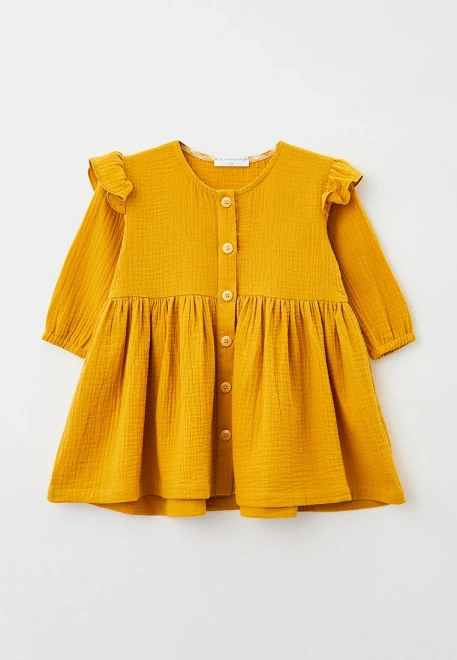 Платье летнее из муслина на пуговицах горчичного цвета