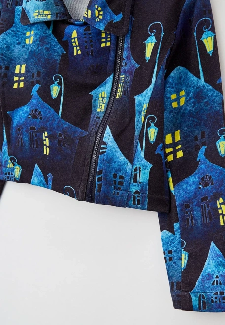 Куртка трикотажная на замке из футера с принтом домики
