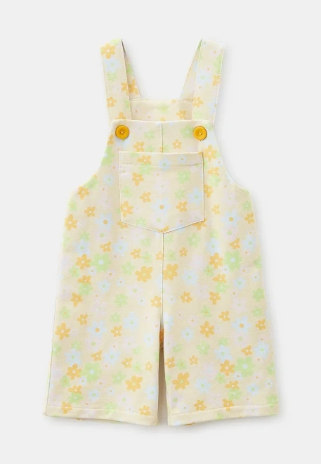 Комбинезон на двух пуговицах из хлопкового трикотажа в цветочек