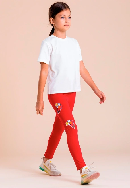 Леггинсы с птичками в красном цвете