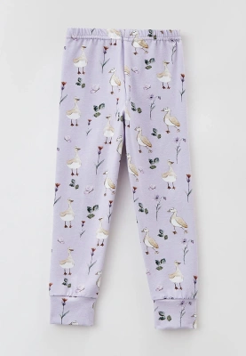 Пижама трикотажная бледно-сиреневого цвета с брюками и принтом гуси