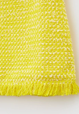 Платье мини ручного кроя из твида в ярко-желтом цвете 