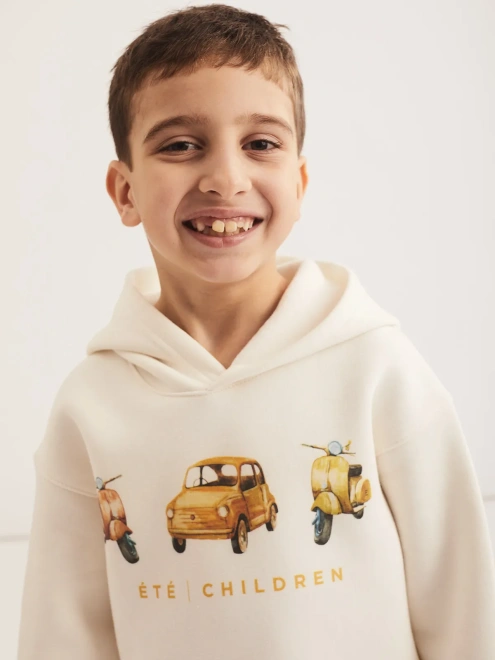 Толстовка с капюшоном из утепленной ткани с рисунком машинка и мопеды