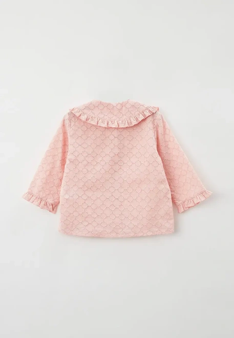 Блузка из прошвы на пуговицах с круглым воротником