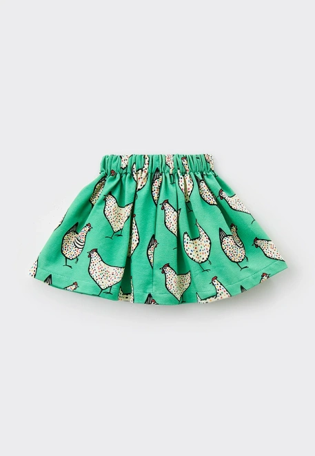 Юбка для малышей из футера в сборку с принтом курочки