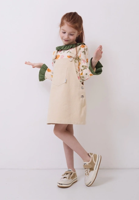 Сарафан из денима для девочек в молочном цвете