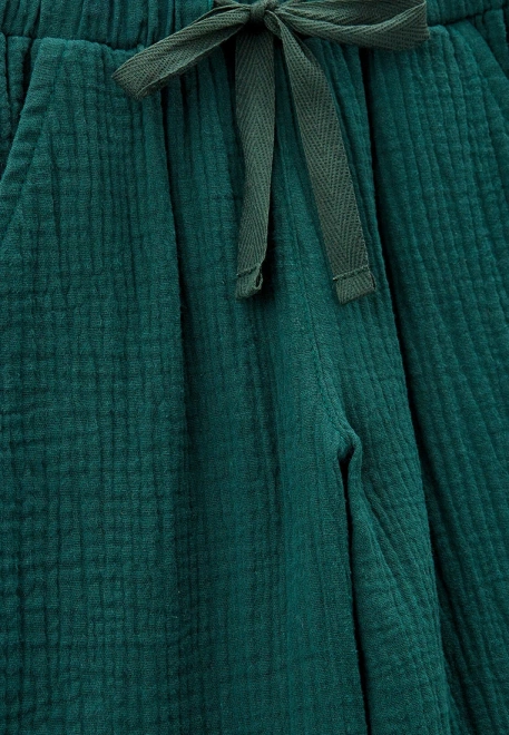 Брюки свободные на мальчика из муслина темно-зеленые 