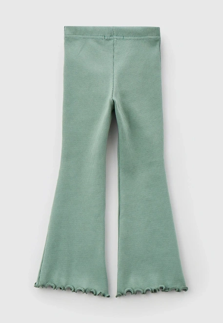 Брюки клеш из трикотажа в рубчик оливкового цвета