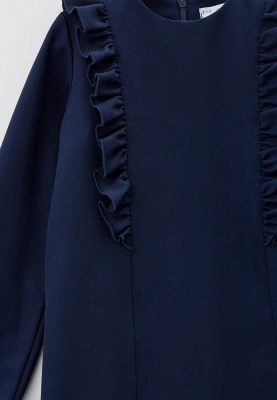 Платье с длинными руками из костюмной ткани в темно-синем цвете