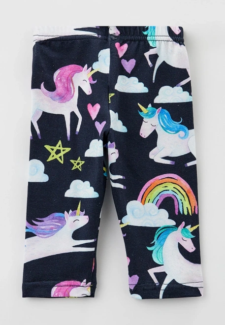 Леггинсы укорроченные для  малышей с принтом ярким единороги на темно-синем