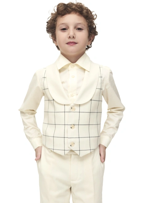Жилет в клетку молочного цвета для мальчиков