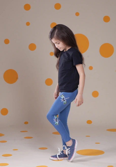 Леггинсы со стрекозой в серо-голубом цвете