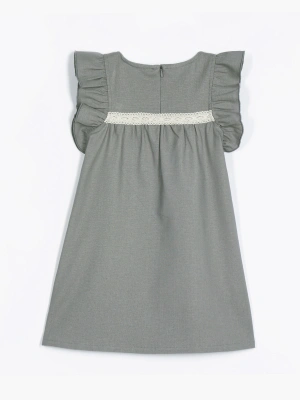 Платье из серого льна с рукавами-крылышками