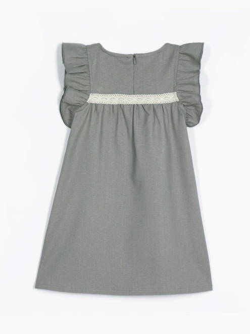 Платье из серого льна с рукавами-крылышками