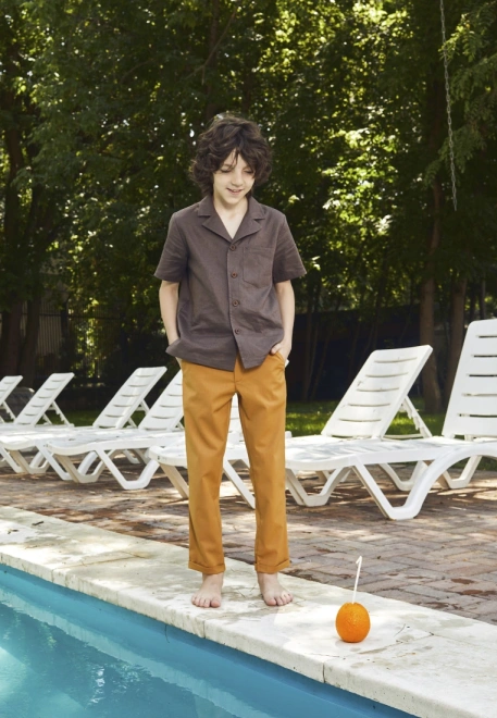 Брюки Бобби с подворотом светло-коричневые для мальчиков